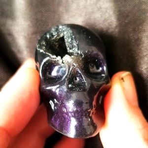 Handmade druzy skull keychain